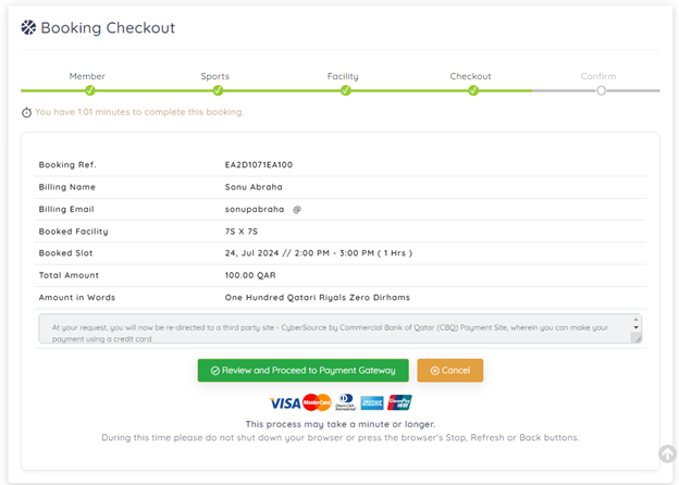 ClubSys checkout screen for swim school lessons